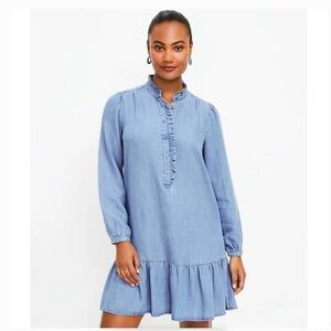 LOFT Chambray Ruffle Flounce Swing Dress